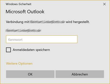 "Windows-Sicherheit"-Abfrage in Microsoft Outlook
